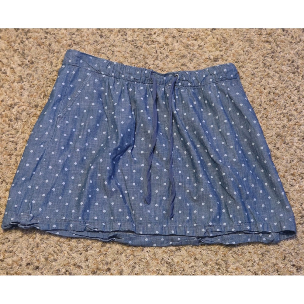 Ann Taylor Loft Elastic Waistband‎ Mini Skirt Women's 10 Blue White Polka Dot